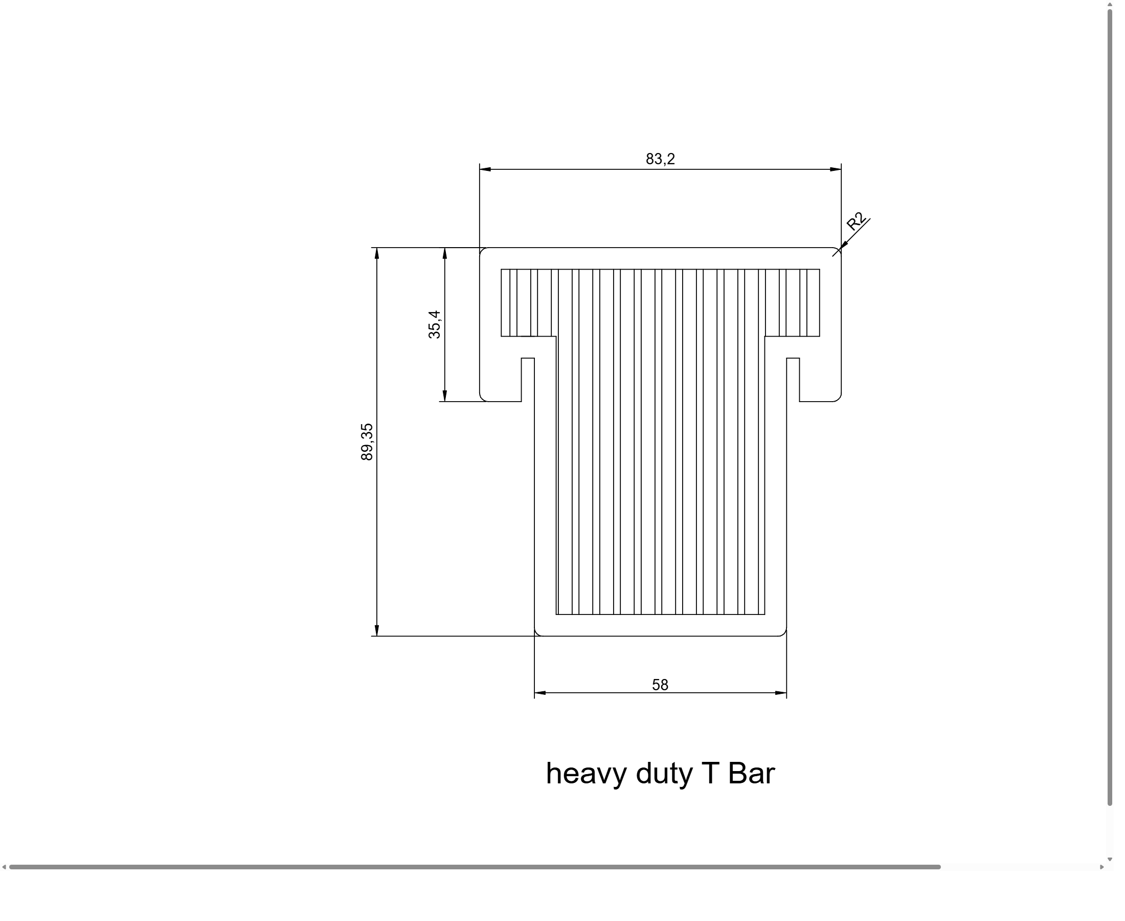 Heavy Duty T Bar Technical Drawing